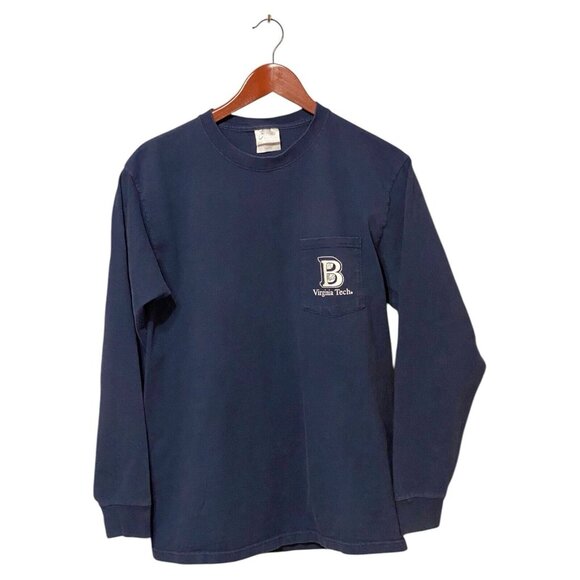 Virginia Tech Block & Bridle Blue L/S T-Shirt Men's Size L Pocket T Vintage - Picture 1 of 12